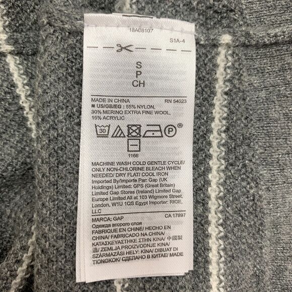 Gap Brooklyn Sweater Womens S Small Grey Merino Wool Striped Ribbed V Neck Knit - Picture 11 of 14